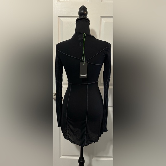 NWT Dolls Kill / Darker Wavs Warp Seamed Asymmetrical Midi Dress - Picture 2 of 8